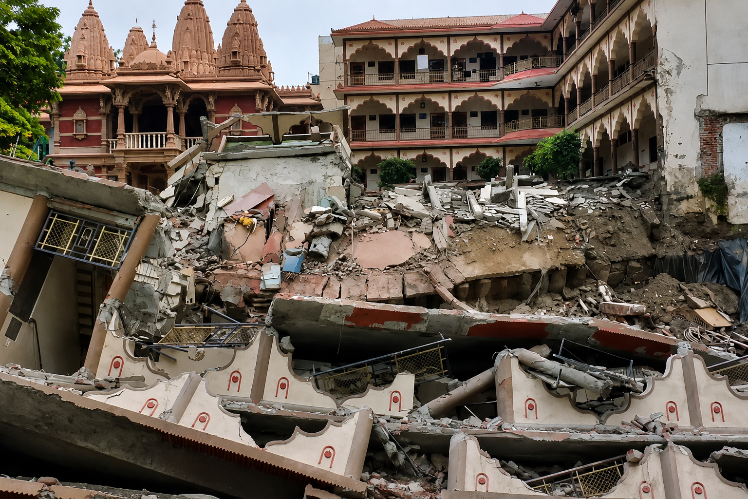 प्रयागराज में बड़ा हादसा, भरभराकर गिरा स्वामीनारायण मंदिर का तीन मंजिला हिस्सा