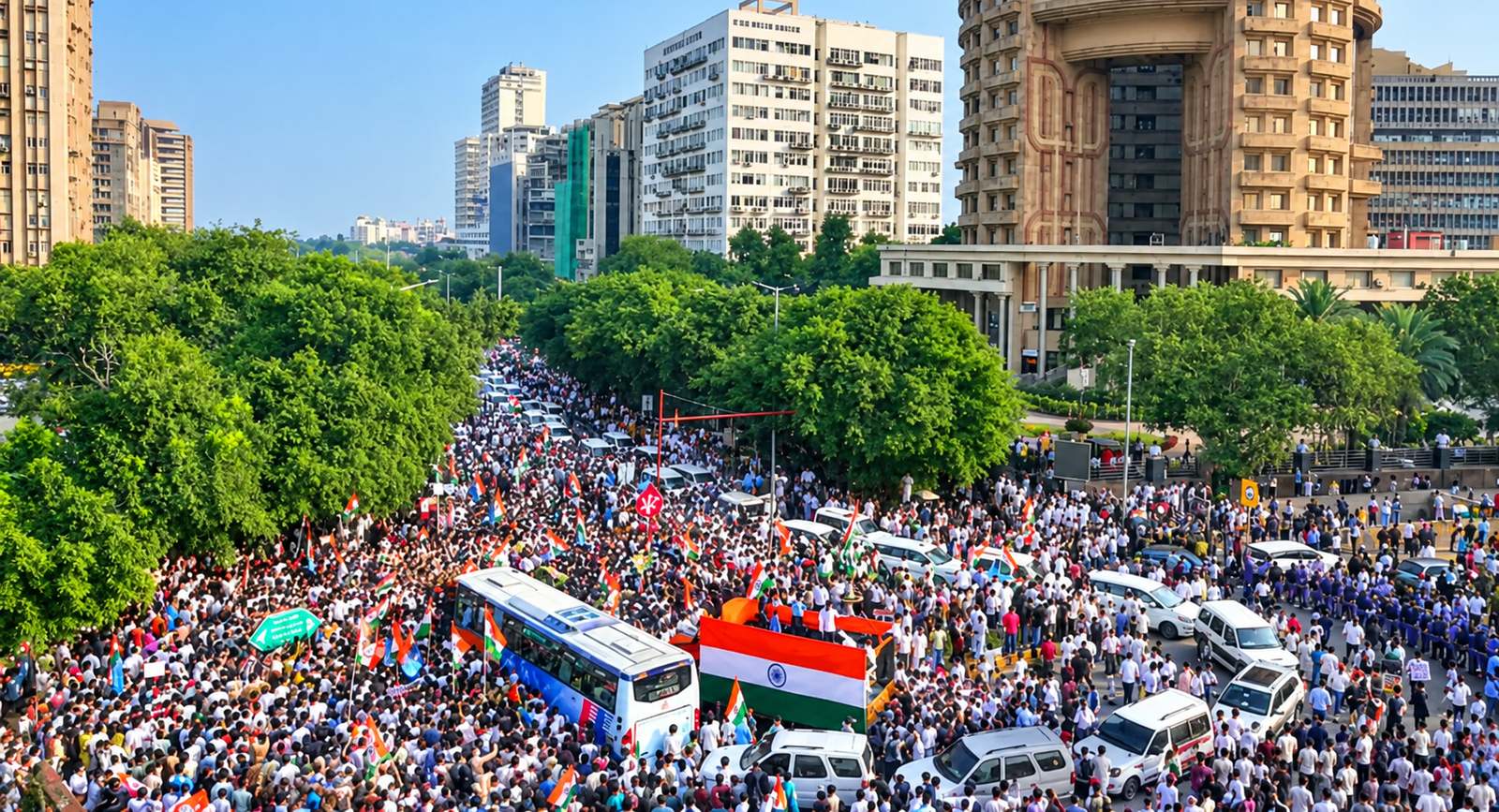 INDIA ब्लॉक का चलो दिल्ली मार्च, भगवान दास रोड पर रोका गया काफिला, खड़गे, प्रियंका और अखिलेश भी हुए शामिल